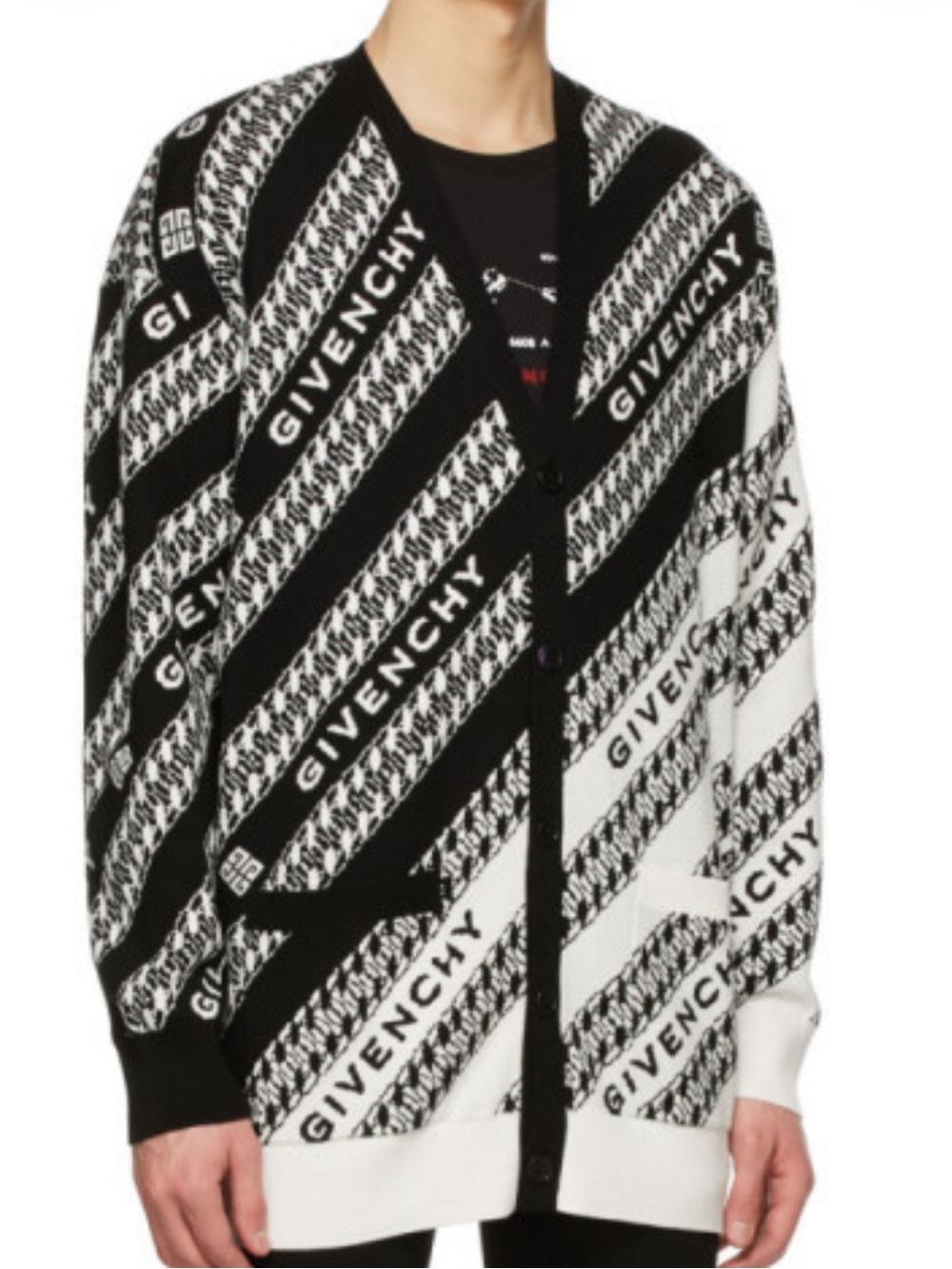 Givenchy Black & White Logo Pattern Knit Cardigan 100% cotton
